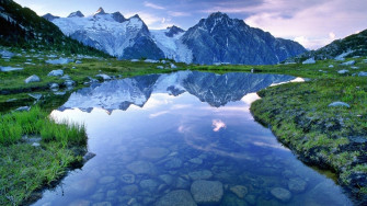 Beautiful Landscape HD Wallpaper Water Mountains With Snow Sky Clouds