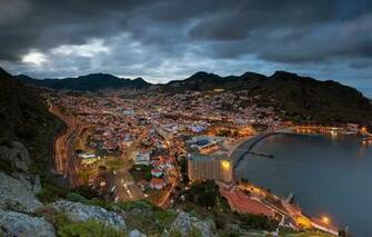Wallpaper Mountains Coast Panorama Bay Portugal Night City