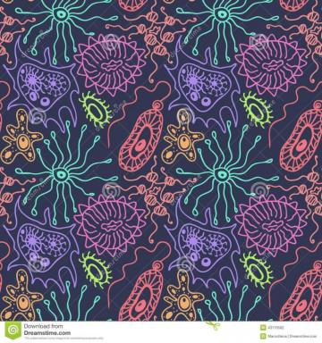 Seamless Pattern Bacteria Viruses Cartoon Style Scientific