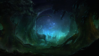 Fantasy Night Deer Forest HD 4k Wallpaper