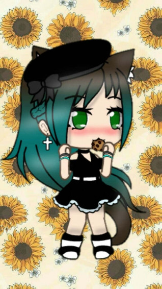 A Girl With Green Hair And Sunflower Background