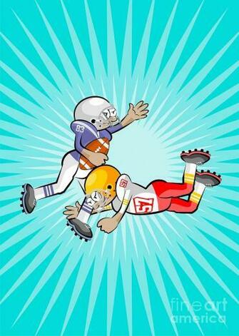 American Football Players On Sky Blue Background Digital Art By