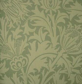 Thistle Linen Fabric Dark Eau De Nil On Beige Printed
