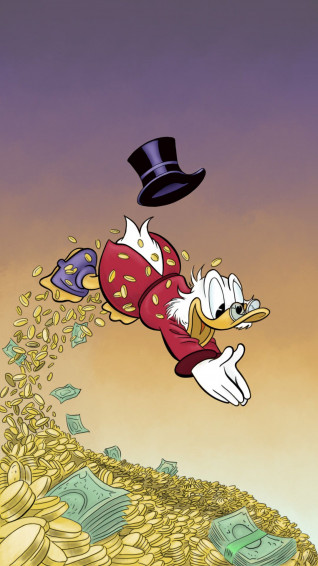 Donald The Duck Flying Over Money With A Top Hat On Wallpaper