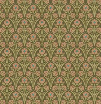 Victorian Style Wallpaper Green Bachelor Button Floral
