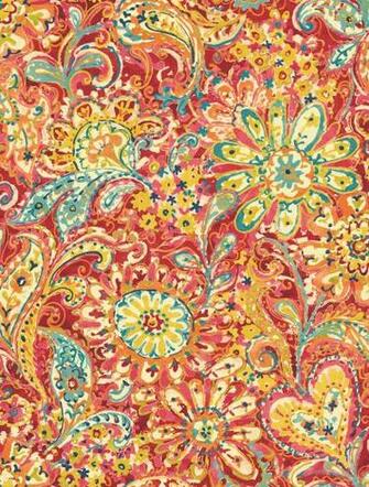 Wallcovering Paisley Petals Sidewall Red Multi Wallpaper