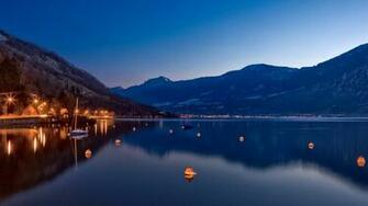 House To The Mountain Lake Wallpaper Night