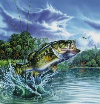 Bass Fishing Lake Sunset Painting Silk Cloth Poster X X13