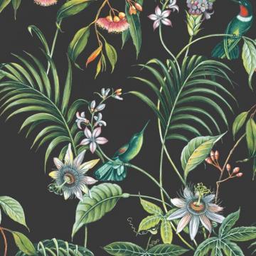 Adilah Dark Tropical Floral Wallpaper Black
