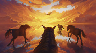 Horses Running Towards Light 4k Wallpaper HD Artist Image