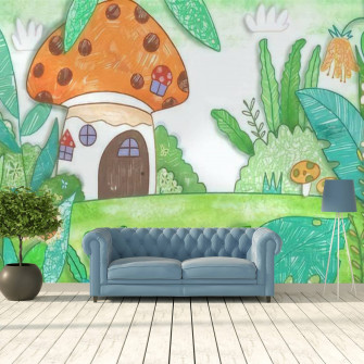 Modern 3d Micro World Mushroom House Backdrop Cartoon Cute Oil