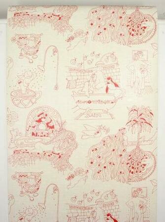1970s Retro Vintage Wallpaper Red Bain Bathroom Shower Rosie S