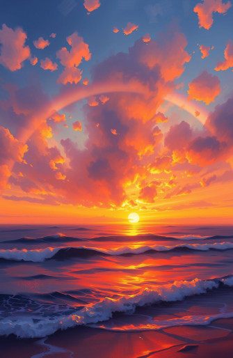 Sunset Ocean Rainbow Wallpaper