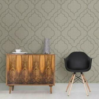 Brewster Garett Light Grey Brown Riveted Quatrefoil Texture Modern