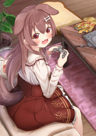 A Girl Sitting On Couch With Remote Control Wallpaper