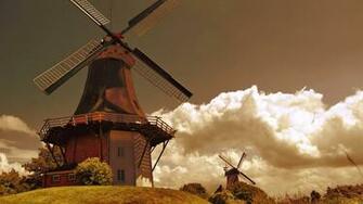 Clouds Mill Holland Windmills The Netherlands Wallpaper Background