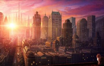 Wallpaper City Sunset Cat Image For Desktop Section