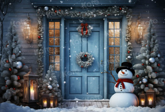 Kate Winter Snowy Blue Door Snowman Backdrop Designed By Chain Photogr