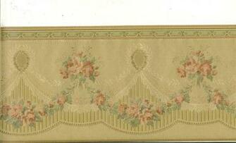 Floral With Gold Drape Copper Color Roses Wallpaper Border
