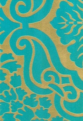 Turquoise Damask Wallpaper Gold Flock