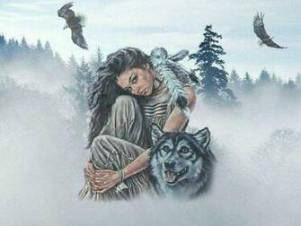 Mujer India Con Hermano Lobo Fondo De Pantalla