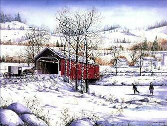 Old Covered Bridge In Winter Wallpaper