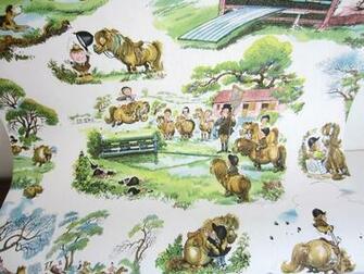 Vintage Wallpaper English Equestrian Theme Nursery Horses Fox