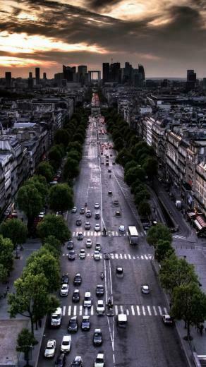 Aerial From Triumphal Arch In Louvre Direction iPhone Wallpaper