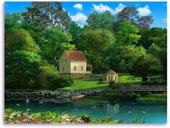 3d Lake Cabin Screensaver Animated Fall To