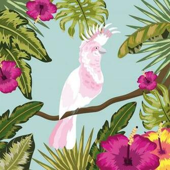 Cockatoo With Flowers And Leaves Plants Background