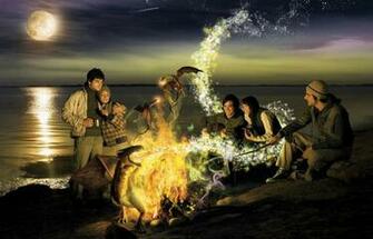 Funny Wallpaper Company In The Sea At Night By Campfire Singing