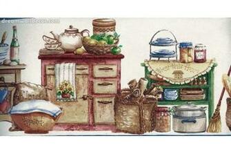 Pink Kitchen Items Wardrode Wallpaper Border