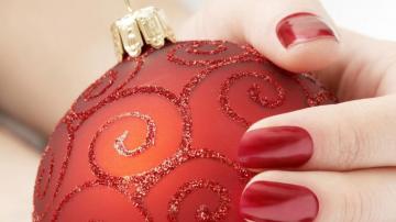 Red Christmas Balls Wallpaper Hand Nail Paint