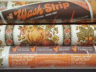 Vintage Wallpaper Lot Retro 70s Fruit Print Paper In Orange Harvest