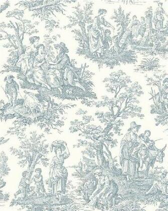 Wa7830 Waverly Classics Blue And White Country Life Toile Wallpaper