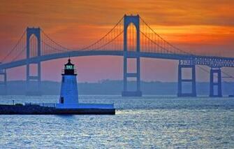Wallpaper Bridge Lighthouse Usa Newport Rhode Island