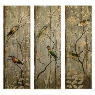 Chinoiserie Painted Bird Panels