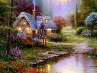 Tale Cottage Dreamy Cottages Paintings By Thomas Kinkade Wallpaper