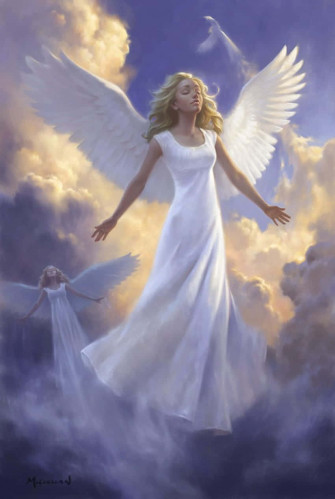 White Angel Heaven Background In Clouds Wallpaper