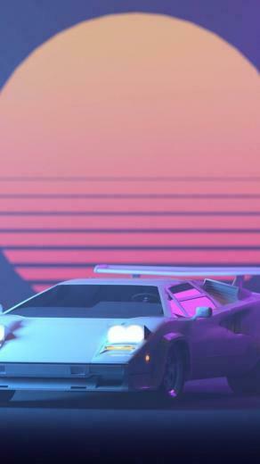 Wallpaper Retrowave Purple Lamborghini Countach 4k Art