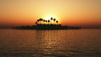 Tropical Island Orange Sunset By Kabegami Customization Wallpaper