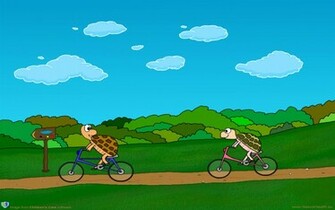 Cartoon Wallpaper For Children Turtles With Bicycles Jpg