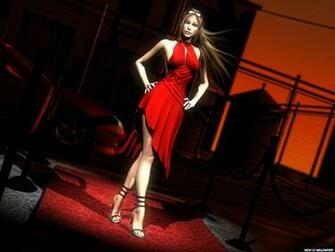 Anime Girl Red Dress On Ramp Wallpaper In People