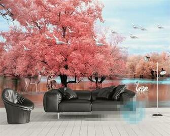 Beibehang Custom Wallpaper Home Decoration Mural Fantasy Pink Tree