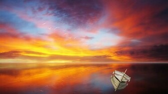 Sea And Red Cloud At Dusk Desktop Background Wide Wallpaper