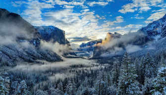 Fog And Clouds Over Snowy Winter Mountain 4k Wallpaper HD Nature