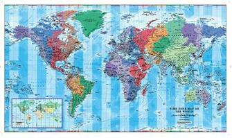 Wall Map World Time Zones Matte Paper