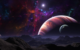Landscape Planet Fantasy Art Artwork Stars Space Nebula Wallpaper