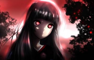 Wallpaper Anime Night Red Eyes Brunette Evil Hell Kimono