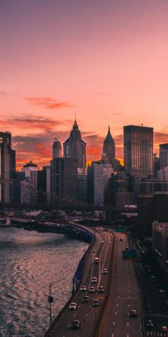 Sunset City Roads Cityscape Wallpaper